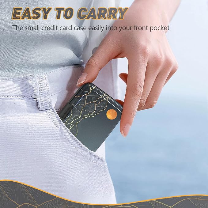 Credit Card Holder, Mini RFID Small Aluminum Card Wallet Business Card Case | Blocking Slim Metal RFID Blocking Front Pocket Wallet Hard Case Durable CC Holder for Men Boy, Cool Abstract Mountain - Image 6