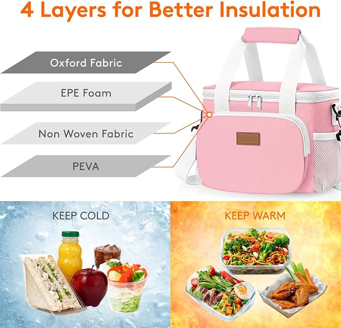 Lifewit Medium Lunch Bag, Insulated Lunch Box, Soft Cooler Cooling Tote for Adult Men Women, Light Pink 12-Can (9L) - Image 2