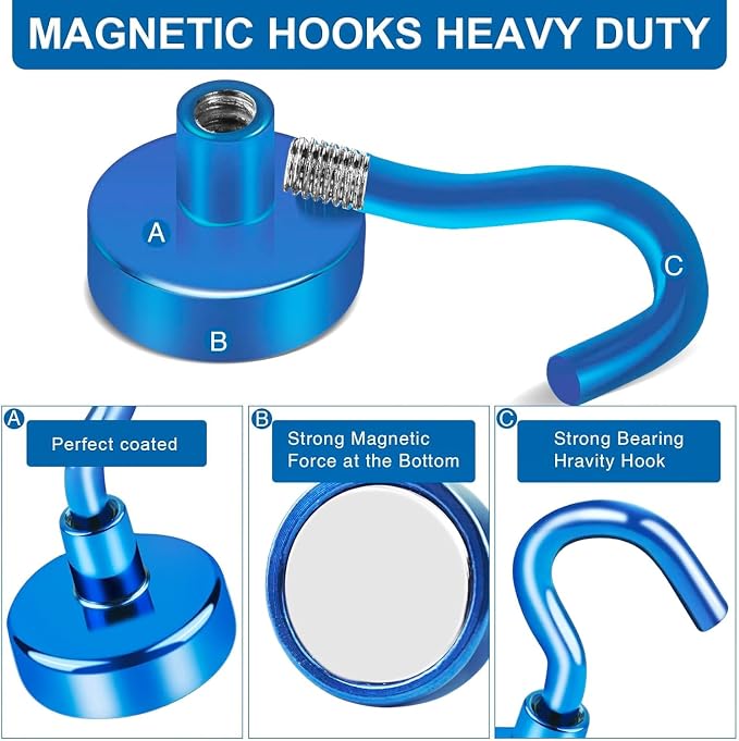 LOVIMAG Magnetic Hooks for Cruise Cabins, 85LBS, 6 Pack | Heavy Duty Neodymium Magnet with Hook Essentials for Classroom, Fridge, Ceiling, Hanger, Blue - Image 5