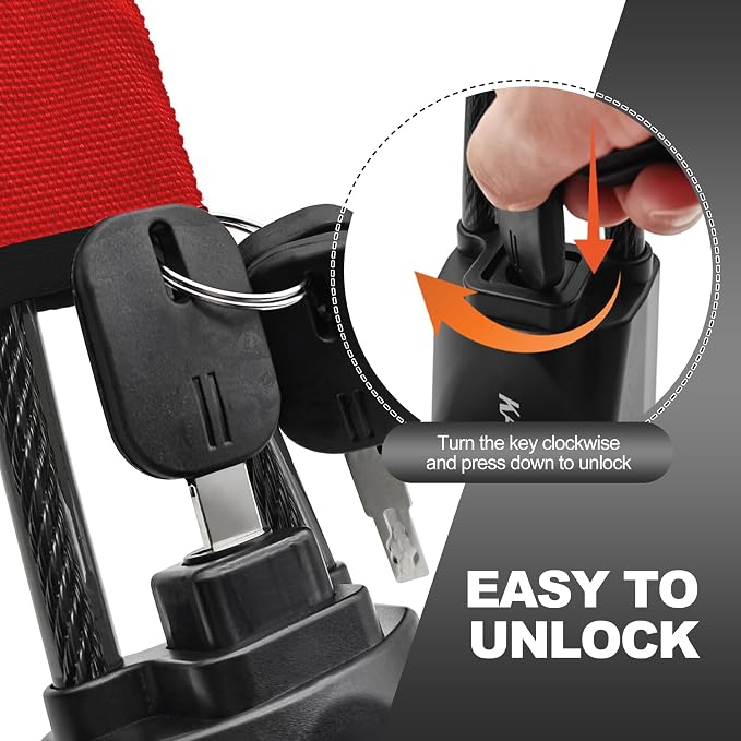 KAYCENTOP Steering Wheel Lock to Seat Belt Lock Anti-Theft Car Device | Max 17'' Locking Length, Quick Lock and Compact, Security Thicken Steel Cable, Fit Most Vehicle, SUV, Golf Cart, Bright Red - Image 6