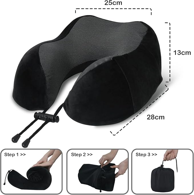 Travel Pillow, Memory Foam Neck Pillow for Traveling, U Shape Neck Pillow Airplane Portable Flight Pillow Travel Kit with 5D Contoured Eye Masks and Earplug for Plane Train Car Home Office - Image 5