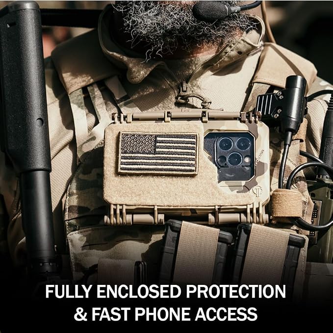 Thyrm DarkVault 2.0 Comms Critical Gear Case with Smartphone Mount|Lrg Blk | For iPhone, Samsung and Google phones, Integrated Phone Clamp + Viewing Window, Velcro Patch Panels, For MOLLE, Made in USA - Image 2