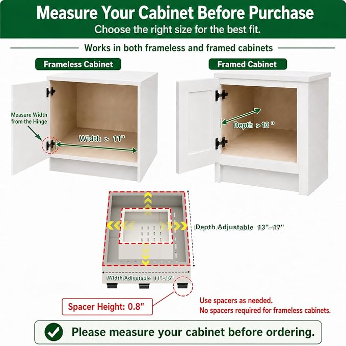 Fokyfok Pull out Cabinet Organizer,Expandable,No Drill,Heavy Duty,Kitchen | 11"-16"Wx13"-17"D,3 Rails,Pull out Drawers,Cabinet Drawers Slide out,Roll out Shelves,Pantry,Bathroom,Adhesive,Adjustable,1PC - Image 2