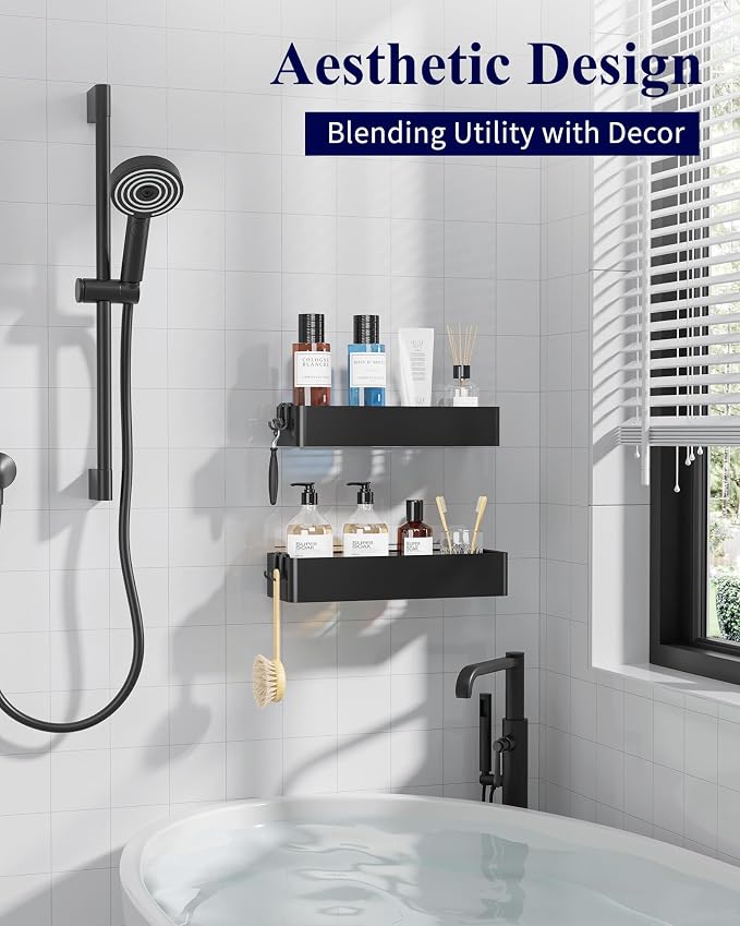 Kitsure Shower Caddy Adhesive, Stylish Shower Organizer, Large, Black | 2 Pack Shower Shelf for Inside Shower, 100% Rustproof Metal Shelves, No-Drill Bathroom Organizers and Storage - Image 2