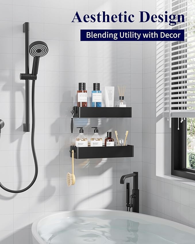 Kitsure Shower Caddy Adhesive, Stylish Shower Organizer, X-Large, Black | 2 Pack Shower Shelf for Inside Shower, 100% Rustproof Metal Shelves, No-Drill Bathroom Organizers and Storage - Image 4