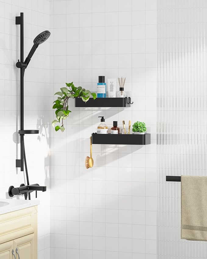 Kitsure Shower Caddy Adhesive, Stylish Shower Organizer, X-Large, Black | 2 Pack Shower Shelf for Inside Shower, 100% Rustproof Metal Shelves, No-Drill Bathroom Organizers and Storage - Image 3
