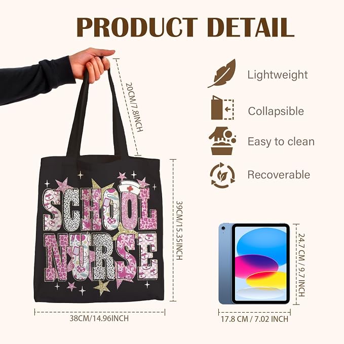 Nurse Canvas Tote Bag, Nurse Appreciation Gifts, Nursing School Gift Reusable Shopping Grocery Bags - Image 4