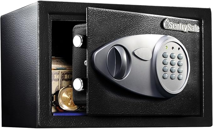 SentrySafe Medium Safe with Digital Keypad, Lock Box with Code has Interior Lining and Bolt Down Kit that Secures Pistol, Money, 0.41 Cubic Feet, 7.6 x 11.4 x 10.4 Inches, X041E by SentrySafe