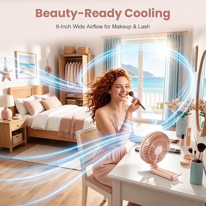 Portable Handheld Fan, 10000mAh Rechargeable 6-Inch Personal Fan for Travel | Ultra Quiet Foldable Desk Fan, 5-Speed Battery Operated Fan with Up to 40H Runtime and Digital Display for Travel and Makeup - Image 5