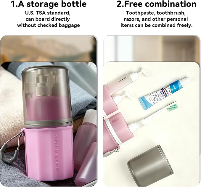 4 in 1 Travel Dispenser，Unbreakable Silicone Travel Dispenser Bottle, Vacuum Suction Wall Mounted Refillable Containers,Leakproof Toiletry Containers for Shampoo, Lotion, Baby Care-Pink. - Image 6