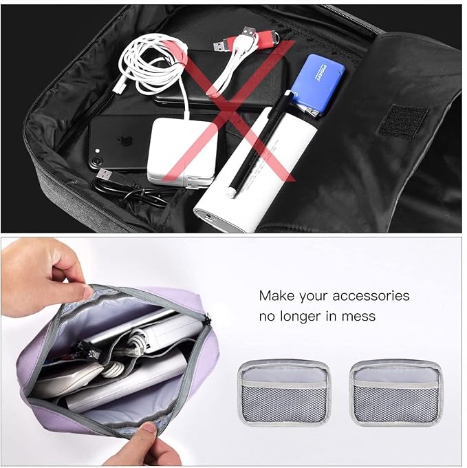 Universal Electronics Accessories Bag Pouch, 2-Pack Portable Soft Carrying Case Bag Wire Cable Organizer for Hard Drive, Power Adapter, Laptop Mouse, Cosmetics Kit, Cell Phone, Small+Big-Purple - Image 5