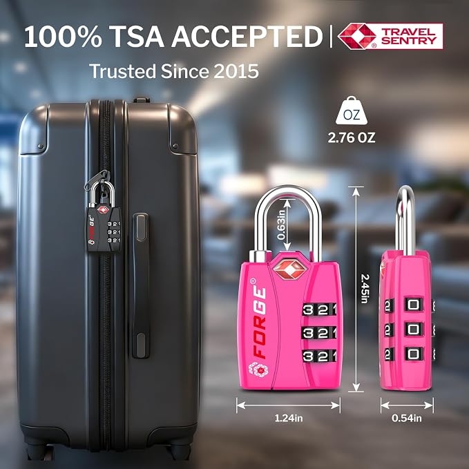 Forge Open Alert TSA Approved Luggage Locks - 3 Digit Combination, Easy Read Dials, Zinc Alloy Body - Ideal Travel Lock for Luggage, Suitcases, Bags & Toolboxes (4 Color Locks #2) - Image 4