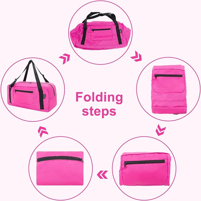 HOLYLUCK Foldable Travel Duffel Bag For Women & Men Luggage Great for Gym - Fuchsia - Image 5