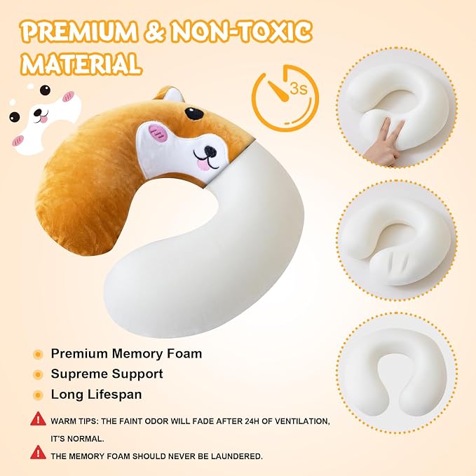 Cirorld Travel Pillow for Kids Adult Cute Neck Pillow for Traveling Memory Foam Airplane Pillow Sleep Mask Animal Flight Pillow Head Rest Neck Support for Cars Long Flights (Dog, 3-8 Y/O) - Image 4