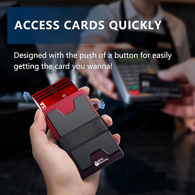 SEMORID RFID Blocking Slim Card Holder Wallet for Men Wallet Minimalist | Durable Expandable Backplate Compact Smart Metal Pop Up Wallet Front Pocket Holds 12+ Cards Plus Cash, Birthady Gifts for Men - Image 4