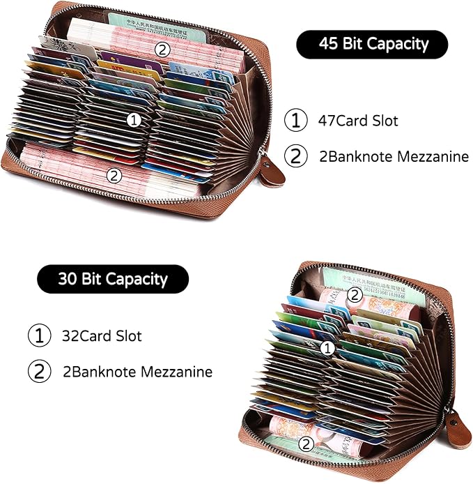 Card Bag Cowhide Wallet Men Coin Purse RFID Blocking Card Case Portable Card Holder Coin Bag Pouch with 12/20/30/45 Card Slots Black C - Image 6