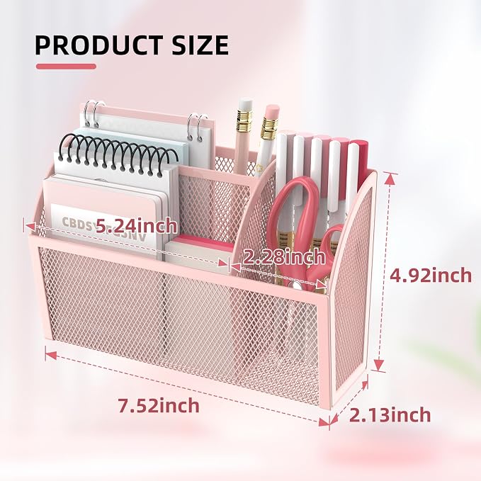 DALTACK 3-Grid Magnetic Pencil Holder, Strong Magnet Locker Organizer, Pink | Mesh Magnetic Shelf, Marker Holder Perfect for Whiteboard, Refrigerator and Locker Accessories - Image 7
