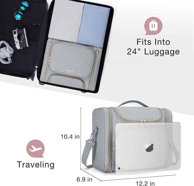 BAGSMART Toiletry Bag for Women, Travel Toiletry Bag, Water-resistant Cosmetic Makeup Bag, Large Capacity Travel Organizer for Full Sized Toiletries and Cosmetics, Grey | Cosmetic Makeup Bag, Door Room Essentials Travel Organizer for Full Sized Toiletr... - Image 6
