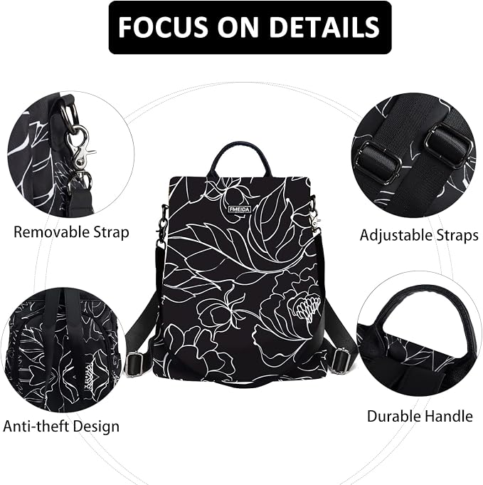 Women's Anti-Theft Backpack Purse | Lightweight Travel Daypack for College, Work & Outdoor | Nylon Back pack with Minimalist Floral Design | Hidden Back Zipper Opening, Compact Travel Size,Summer Purse, Daypack for College Work, Fits 13-inch laptop - Image 5