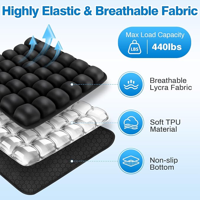 Inflatable Seat Cushion, Airplane Seat Cushion for Long Flights | Travel Seat Cushion | Office Chair | Wheelchair | Press-to-Inflate | Sciatica Pain Relief | Portable | Storage Bag - Image 3