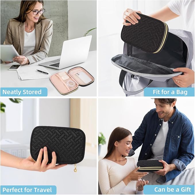 Electronics Organizer Travel Case, Charger Bag Cord Organizer Travel, Compact Tech Pouch Cable Organizer Bag for Charger, Cords, Phone, Headphones, Flash Drive, SD Card(Black, Small-Double Layer) - Image 6