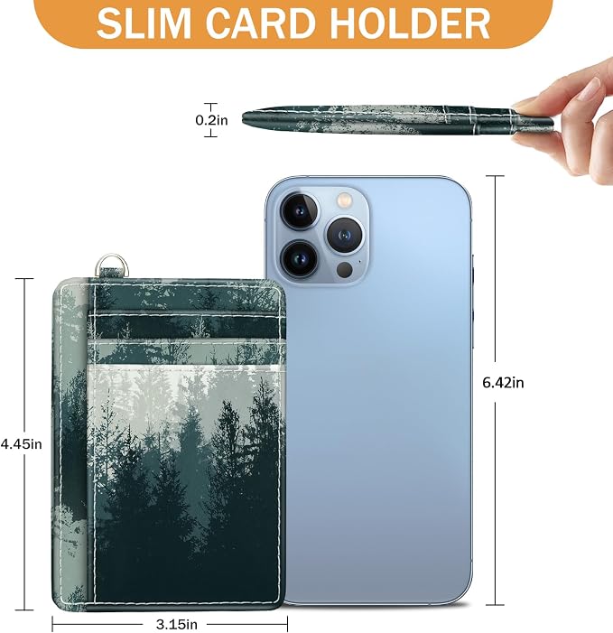 Yonlevres Forest Credit Card Holder Slim RFID Wallet Women Small Travel | Front Pocket, Handy, RFID Blocking, Woman Girls Ladies Gifts, D-ring for Keychain,Thin Mini Card Case, ID Window, PU Leather - Image 6