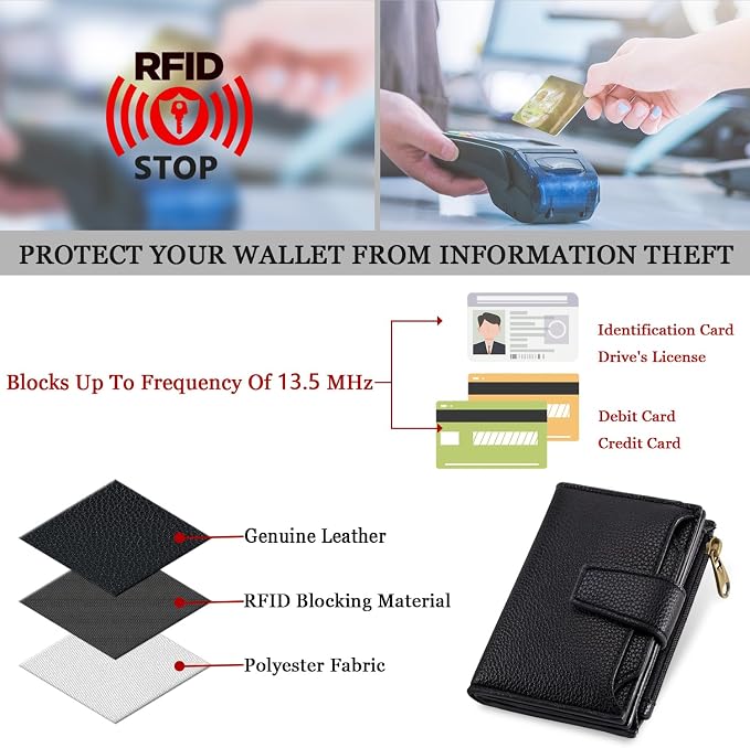Small Wallet Women RFID Blocking Soft Leather Bifold Compact Card Holder Wallet for Women with Zipper Coin Pocket 4 ID Window - Image 6