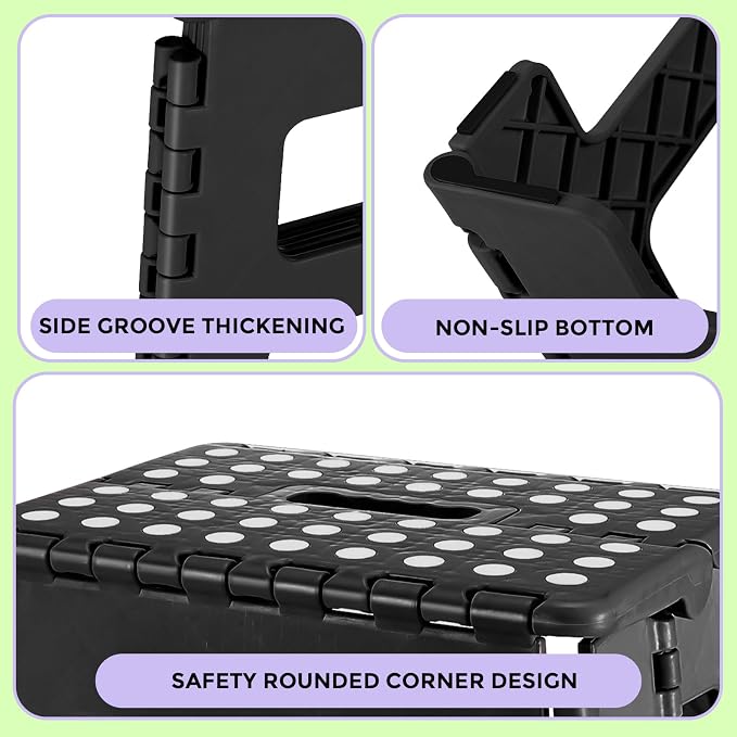 Dyforce Kids Step Stool 9 Inch, 300lbs Folding Step Stool for Toddler | Step stool for kids Black,Anti-slip Heavy Duty with Handle, Lightweight Foldable Stool for Bathroom Kitchen Bedroom Outdoor - Image 3