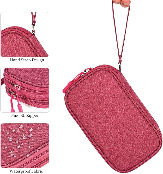 CAAORDKSO Small Cable Organizer Bag, Charger Organizer Case Pouch Travel Bag, Waterproof Electronics Accessories Case for USB, Cable, Cord, Charger, Phone, Power Bank, Earphone (Rose Red, Medium) - Image 7