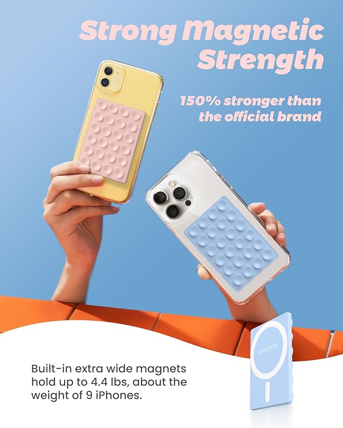 amBand Magnetic Suction Phone Grippy for MagSafe Case, Silicone Cup Sticky Mount for iPhone 12 13 14 15 16 17 Pro Max/Pro/Air/Plus, Hands-Free Selfie/Video for TikTok Creator/Influencer, Light Blue - Image 3