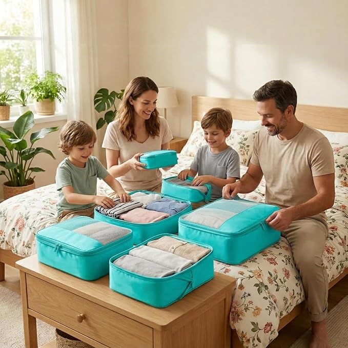 4 Piece Compression Packing Cubes for 3–7 Day Travel, Space Saving Travel Organizers with Breathable Mesh, Double-Zipper Packing Cubes for Carry-On & Suitcases (Teal) - Image 7