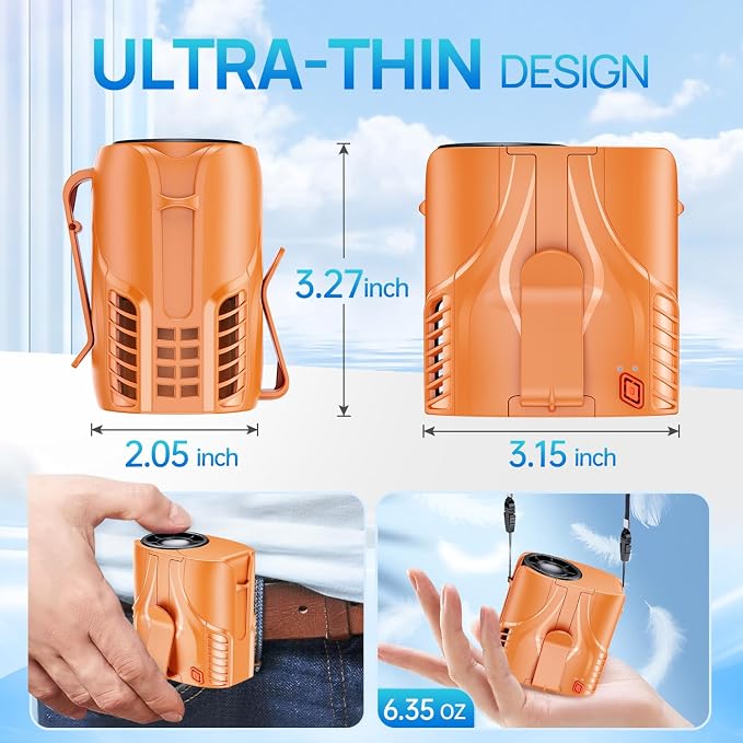 Portable Personal Waist Fan& Neck Fan, 14000RPM Brushless Motor, 40H Runtime Rechargeable, 6-Speed Quiet Operation, Clip-On Personal Body Cooling for Camping/Worksites/Outdoor - Image 4