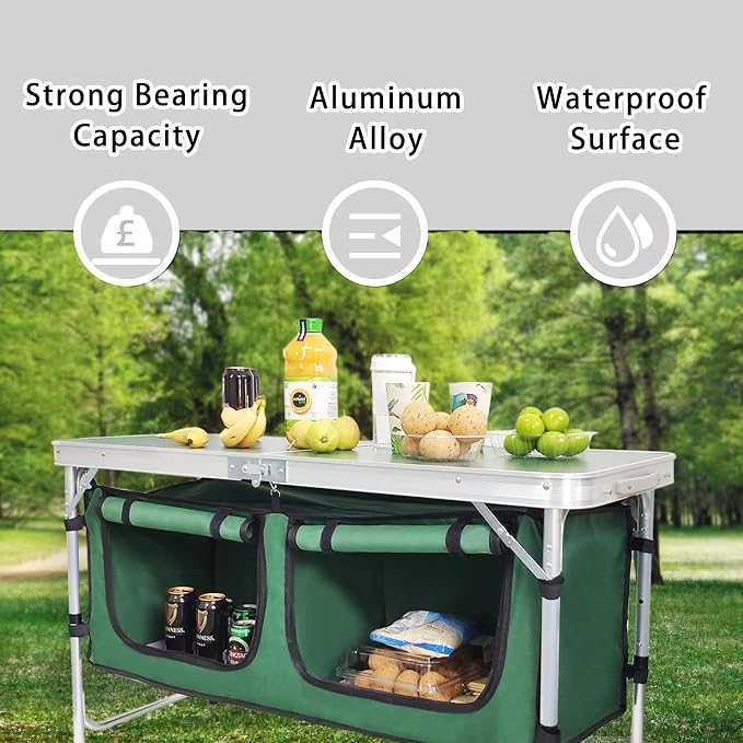 CampLand Outdoor Folding Table Aluminum Lightweight Height Adjustable with Storage Organizer for BBQ, Party, Camping - Image 3