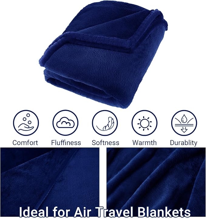 Travel Blanket & Pillow Set, 300 GSM Soft Fleece, 60x43 Inches, 3-in-1 Airplane Blanket, Travel Pillow and Blanket Set, Travel Blanket Airplane Compact with Bag, Travel Essentials, Navy - Image 6