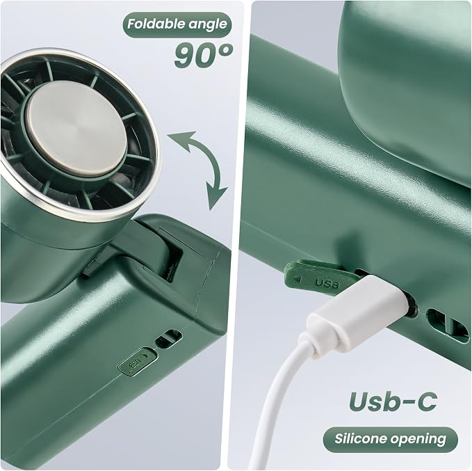 Foldable Handheld Fan with Ice Cooling - 4 Speed Rechargeable Mini Portable Fan, Ultra-Lightweight Personal Air Cooler for Desk, Travel and Makeup, Green - Image 3