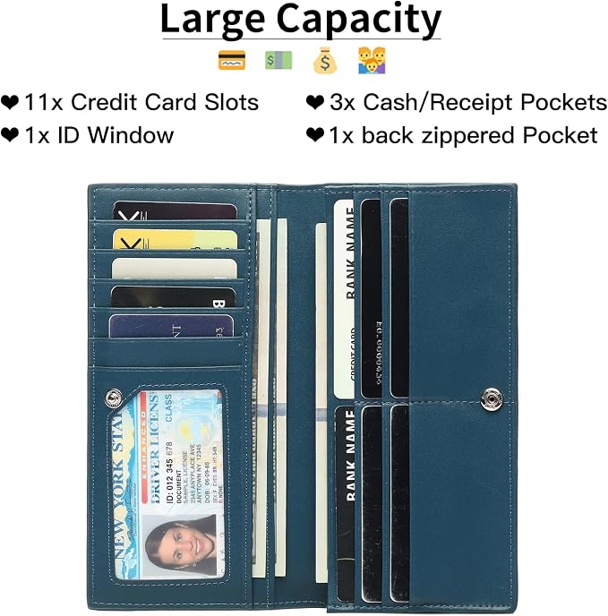 GOIACII Wallets for Women RFID Blocking Ultra Slim Leather Credit Card Holder Clutch - Image 3