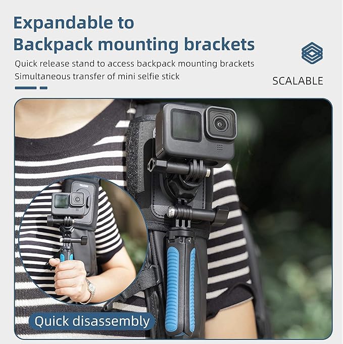 TELESIN 360° Quick-Release Backpack Strap Mount for Action Cameras | 360° quick-release adapter with adjustable shock-absorbing shoulder pad; fits GoPro, DJI Osmo, Insta360 and AKASO cameras. - Image 6