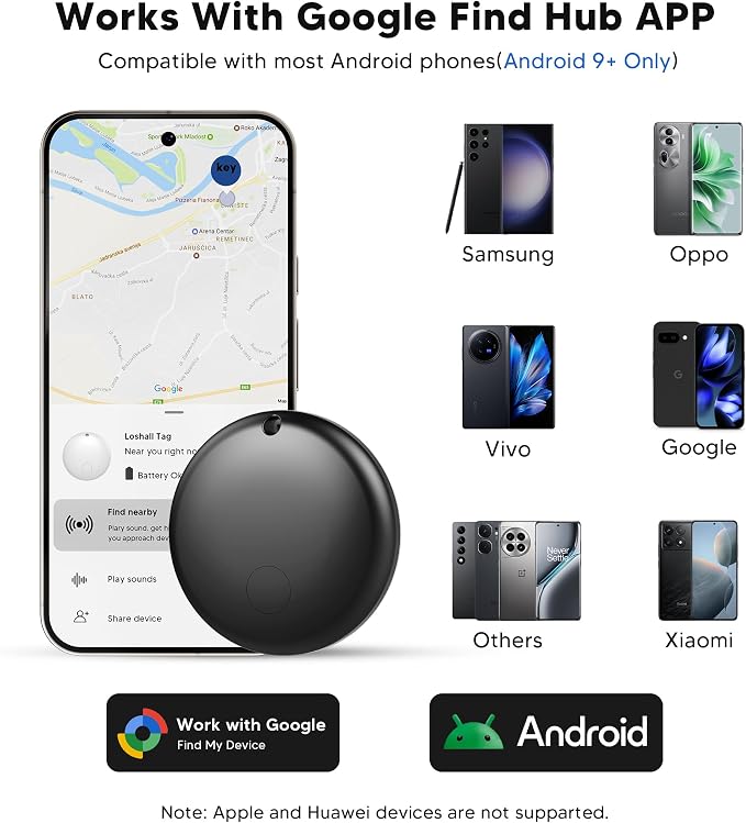 Air Tags for Android,Air Tags-4 Pack Android Tracker Tags,1 Year Battery Life,Google Find Trackers for Google'S Find Hub App Luggage Tracker for Keys, Luggage,etc.(Black, 4 Pack) - Image 2