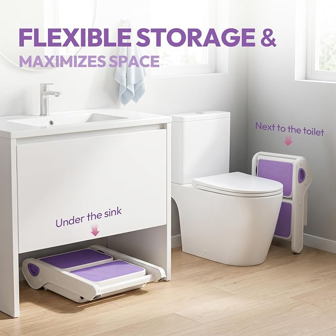 Foldable Toddler Step Stool for Bathroom Sink, Toilet, Bedroom, Kitchen – Non-Slip, Space-Saving, BPA-Free, Supports 110 lbs, Kids Step Stool (Lavender) - Image 4