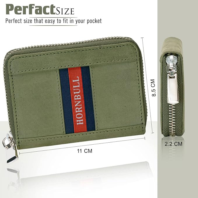 HORNBULL Steve RFID Blocking Leather Wallet for Men | Vertical Credit Debit Card Holder, Zip Around Wallet (Green Card Holder) - Image 3