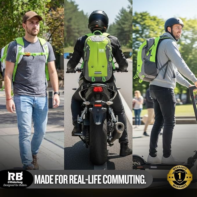 Reflective Motorcycle Backpack, Hi Viz Commuter Riding Bag | Designed by Riders for Everyday Rides with Laptop Compartment and Helmet Net. Built to Help You Be Seen. - Image 5