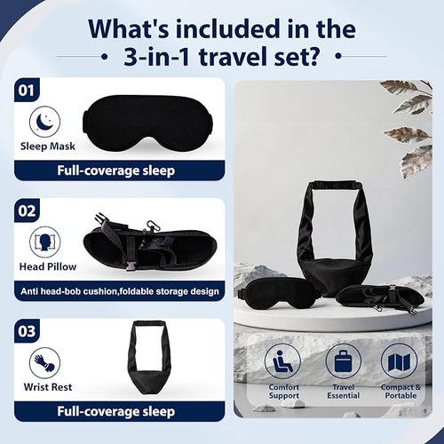 Airplane Sleep Support Set, 3 in 1 Airplane Sleep Support System | Travel Pillow Set for Long Flights, Ergonomic Memory Foam Neck Support with Blanket-Like Body Sling & Adjustable Sleep Mask - Image 2