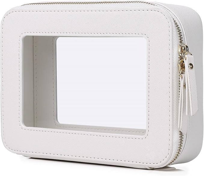 Pinkmik Clear Makeup Bag, (White, M) | Waterproof, Travel Cosmetics and Toiletries Case, Portable Makeup Organizer, Clear Car Bag with Zipper by Pinkmik