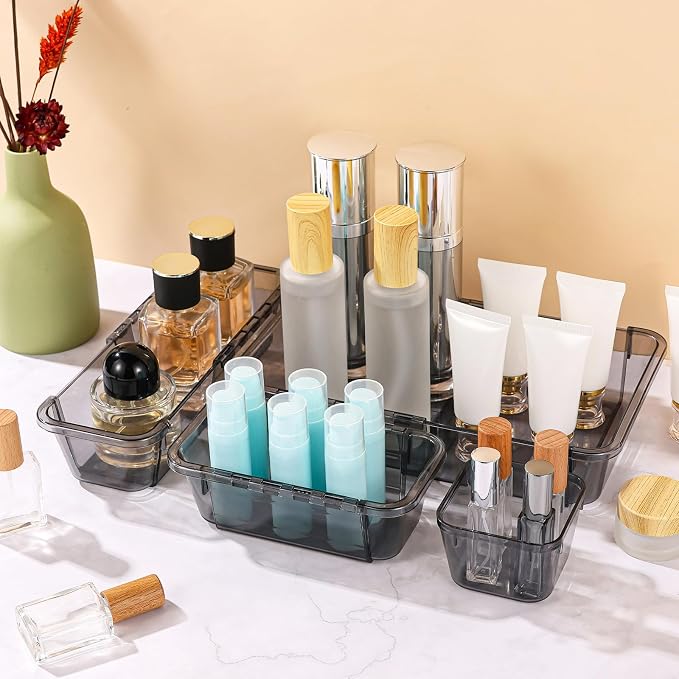 25 Pcs Clear Drawer Organizer, Adjustable Drawer Storage Box, 3-Size Desk Drawer Organizer, Acrylic Storage Bins for Makeup, Kitchen Utensils, Bedroom Dressers Tool Organizer for Gadgets, Black - Image 6