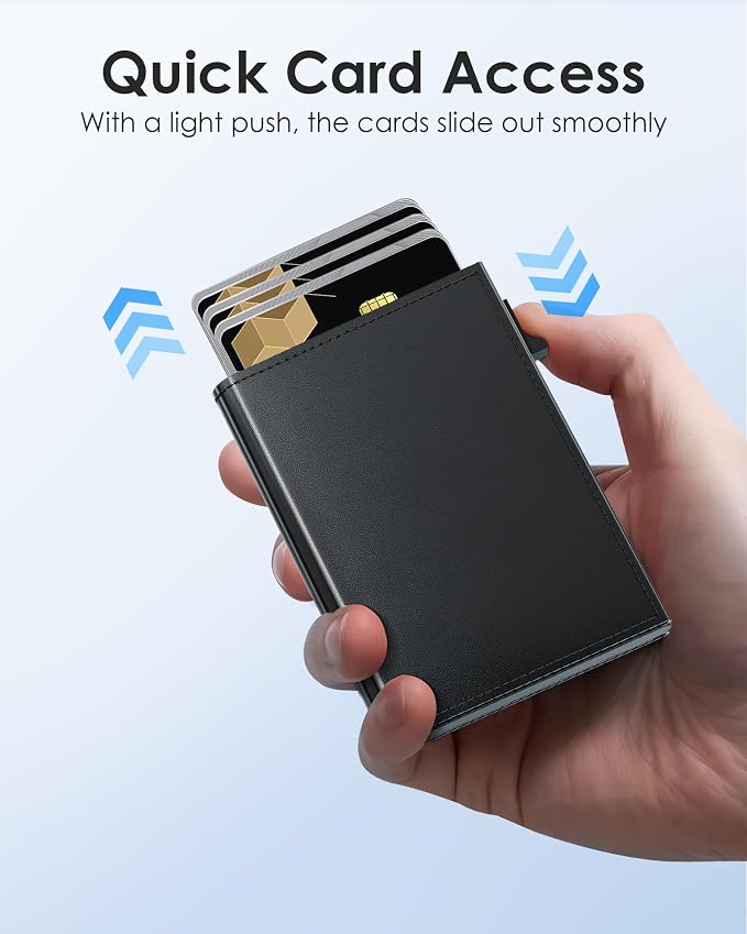 QLD Mens Wallet Card Holder - RFID Blocking Wallet for Men, Pop Up Aluminum Case, Trifold, Leather, Smart, Slim, Minimalist, Front Pocket - 9-11 Card Capacity | ID Window | Cash Slot - Image 4
