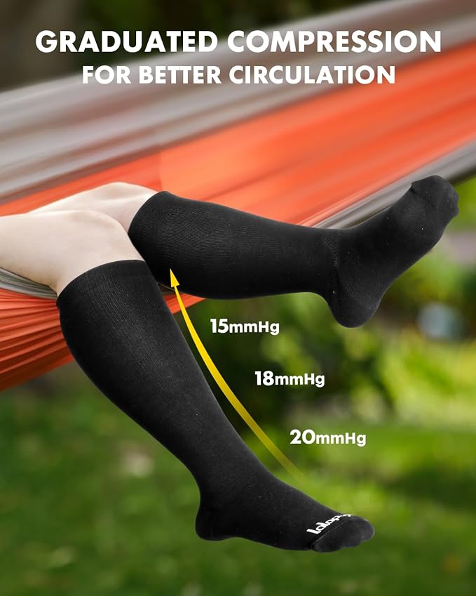 Bamboo Viscose Compression Socks for Women Men | 2 Pairs 15-20mmHg Cute Breathable Graduated Knee High Compression Socks for Nurse Pregnancy Travel - Image 5