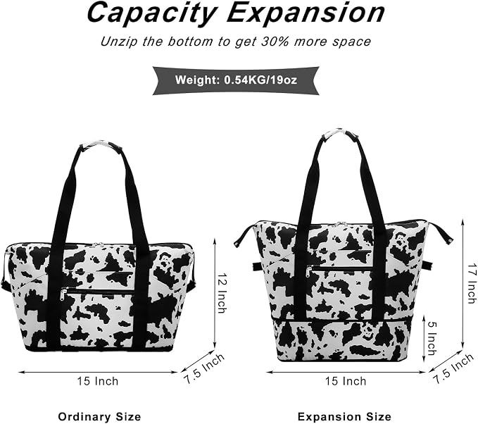 Expandable Duffel Bag for Women with Trolley Sleeve/Wet Pocket Weekender Travel Tote Large Carry On Overnight Luggage - Image 3
