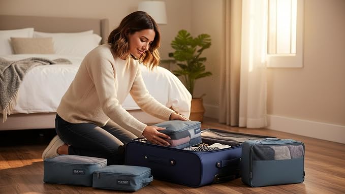 6 Set Travel Packing Cubes, Water-Repellent Nylon Luggage Organizer Bags for Suitcase, Carry-on, Home Storage, Lightweight and Durable (6, Blue, Sollid) - Image 3