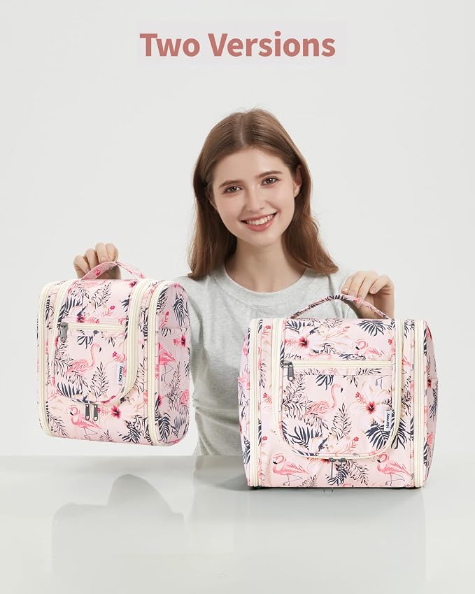 Narwey Hanging Toiletry Bag for Women Travel Makeup Bag Organizer Toiletries Bag for Cosmetics Essentials Accessories (Large, Beige Bird) - Image 8