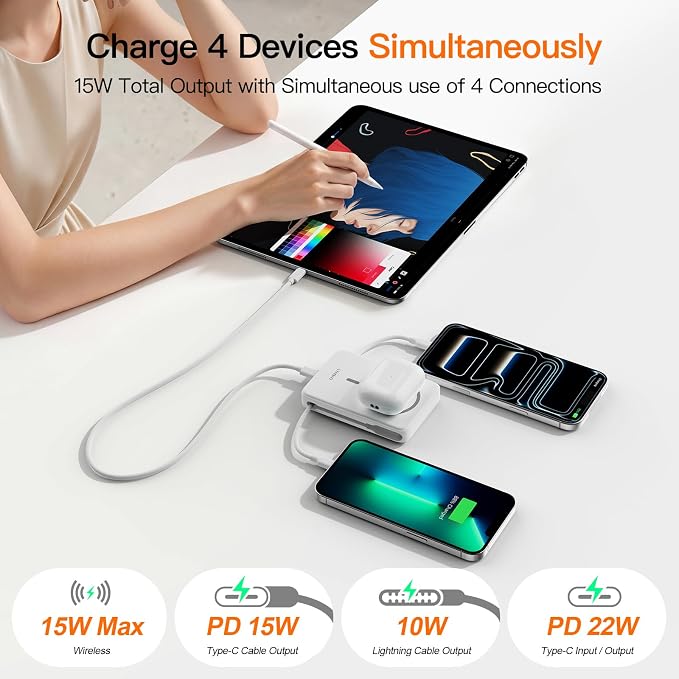 No More Forget Cables! 10000mAh Ultra Slim Magnetic Power Bank, Built-in USB-C & iPhone Cable, 20W Portable Charger with Foldable Stand, for iPhone 17/16/15/14/13/12 Series - Image 3